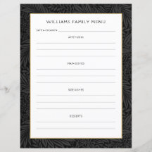 Family Namn Menu Planner | Svart Blommigt för vint