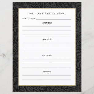 Family Namn Menu Planner Svart Blommigt för vint