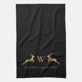 Family Namn Monogram Guld Hjort Black Kökshandduk