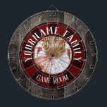 Family Namn One Photo Game-rum Darttavla<br><div class="desc">Lägg till din egen namn till den här roligten...   spelrumsritbord. FUnique-gåva till födelsedagar,  jul,  fars dag eller bara för att. Ett centrerat fotoalternativ. Faux wood struktur.</div>