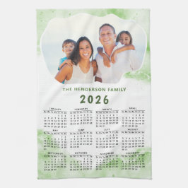 Family Namn Photo Grönt White 2026 Calendar Kökshandduk