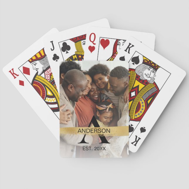 Family Namn Photo Monogrammed Guld Casinokort (Baksidan)