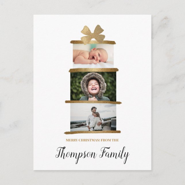 Family Namn Photos Gift Bow Guld jul Helg Vykort (Framsida)