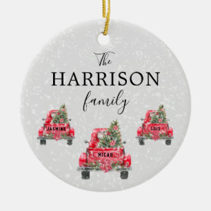 Family Namn Red Lastbil Julgran Helgdag Ceram Julgransprydnad Keramik