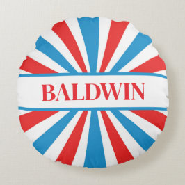 Family Namn Red, White och Blue Sunburst Rund Kudde