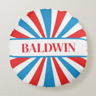 Family Namn Red, White och Blue Sunburst Rund Kudde