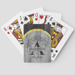 Family Namn Rustic Grått Wood Monogram Guld Casinokort