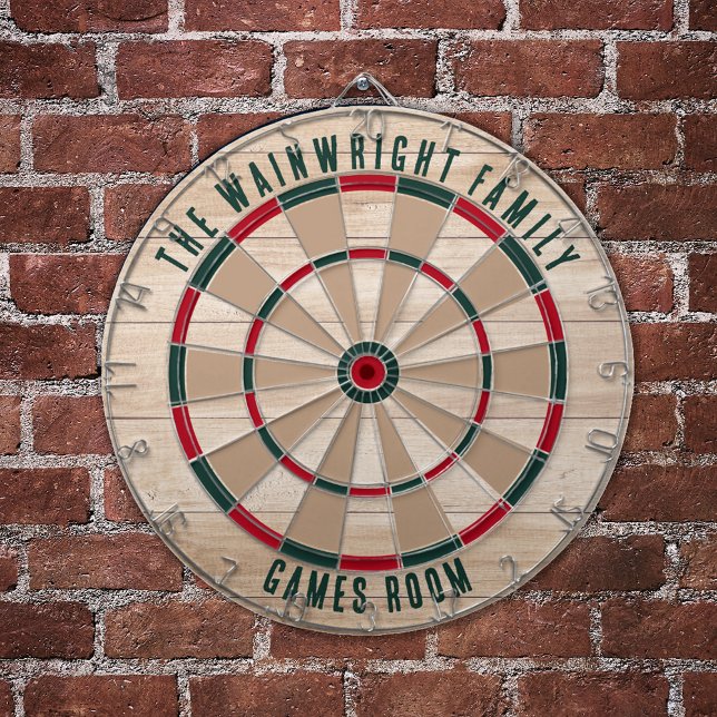 Family Namn Wood look Games Room Rustic Darttavla (Rustic Family Custom Games Room Light Wood Look Dartboard)