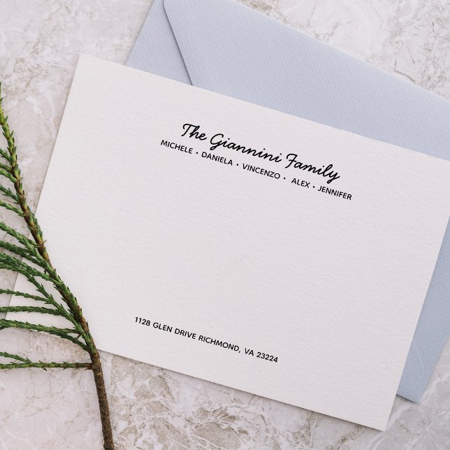 FAMILY NOTECARDS Cursive Namn Adress BLACK Anteckningskort (Skapare uppladdad)