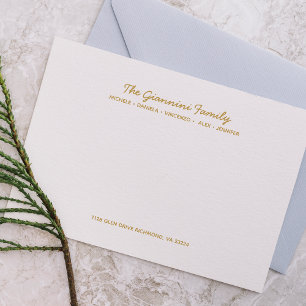 FAMILY NOTECARDS Cursive Namn Adress FAUX GULD Anteckningskort