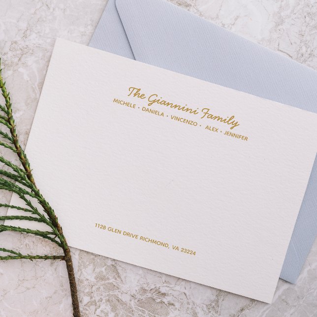 FAMILY NOTECARDS Cursive Namn Adress FAUX GULD Anteckningskort (Skapare uppladdad)