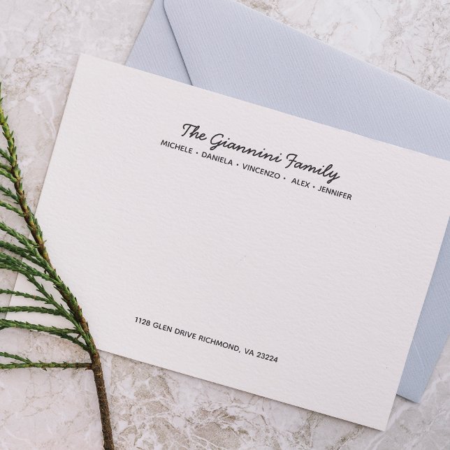 FAMILY NOTECARDS Cursive Namn Adress Grått Anteckningskort (Skapare uppladdad)