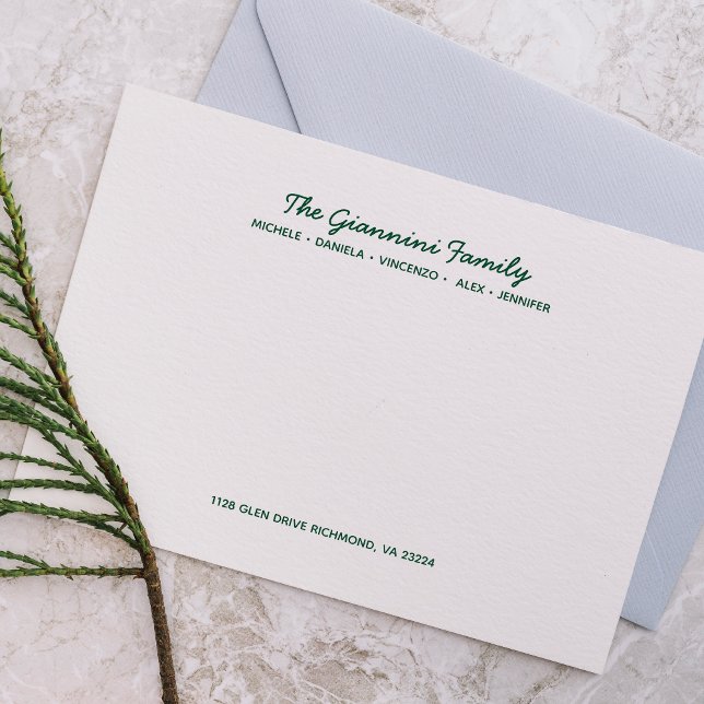 FAMILY NOTECARDS Cursive Namn Adress HUNTER GRÖNT Anteckningskort (Skapare uppladdad)