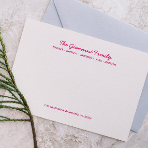 FAMILY NOTECARDS Cursive Namn Adress MAGENTA Anteckningskort