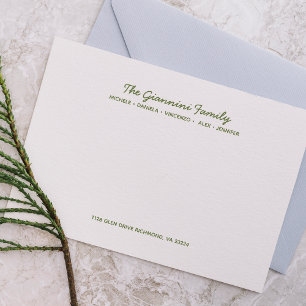 FAMILY NOTECARDS Cursive Namn Adress MOSS GRÖNT Anteckningskort