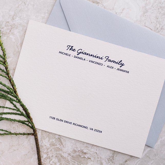 FAMILY NOTECARDS Cursive Namn Adress NAVY BLUE Anteckningskort (Skapare uppladdad)