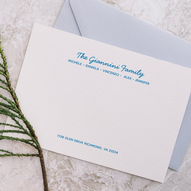 FAMILY NOTECARDS Cursive Namn Adress OCEAN BLUE Anteckningskort (Skapare uppladdad)