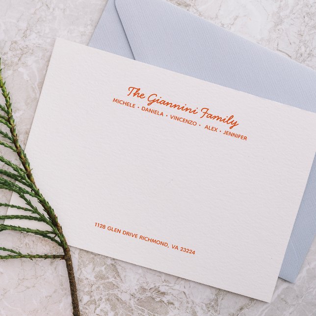FAMILY NOTECARDS Cursive Namn Adress ORANGE Anteckningskort (Skapare uppladdad)