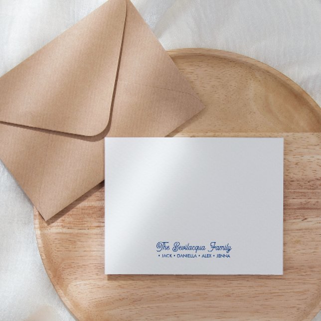 FAMILY NOTECARDS Stationery Cursive Namn Blue Anteckningskort (Skapare uppladdad)