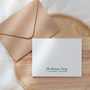 FAMILY NOTECARDS Stationery Cursive Namn Grönt Anteckningskort