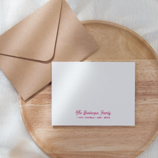 FAMILY NOTECARDS Stationery Cursive Namn Magenta Anteckningskort (Skapare uppladdad)