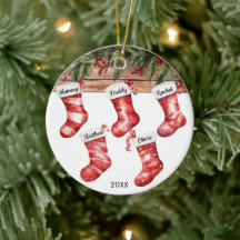 Family of 5 five Christmas stockings watercolor