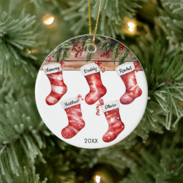Family of 5 five Christmas stockings watercolor Julgransprydnad Keramik