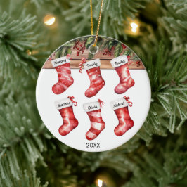 Family of 6 six Christmas stockings watercolor Julgransprydnad Keramik