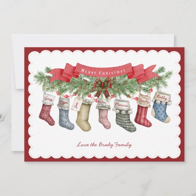 Family of 7 | Christmas Stocking Flat Holiday Card Julkort (Framsida)