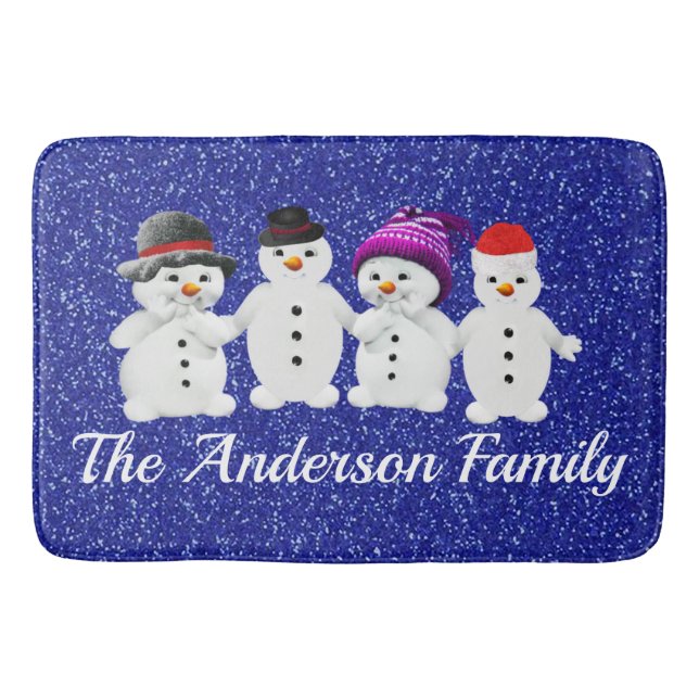 Family of Four Snowmen Blue Sparkle Winter     Badrumsmatta (Framsidan)