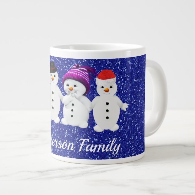 Family of Four Snowmen Blue Sparkle Winter    Jumbo Mugg (Framsida höger)