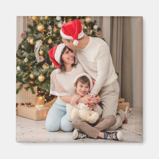 Family of Three Custom Christmas Holiday Square Magnet