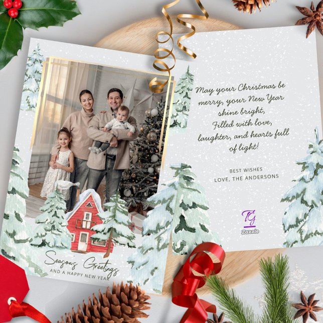 Family One Photo Nordic Snö Gräs Träd jul Julkort (Skapare uppladdad)