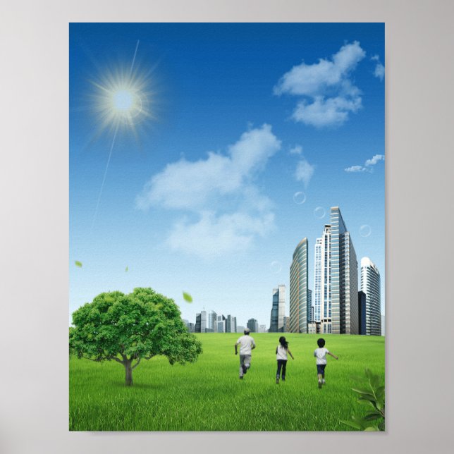 Family Park Skyline Frutiger Aero Poster (Framsidan)