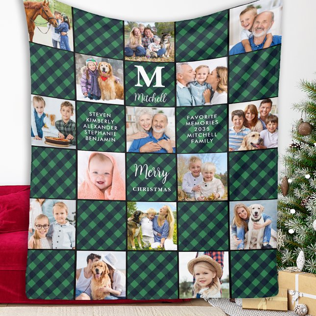 Family Personalized Photo Collage Patchwork Plaid Fleecefilt (Skapare uppladdad)