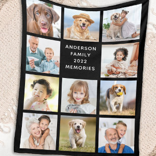 Family Personlig 11 Photo Collage Modern Black Fleecefilt
