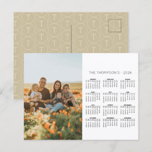 Family Photo 2026 Calendar 12 Monogram Helg Vykort