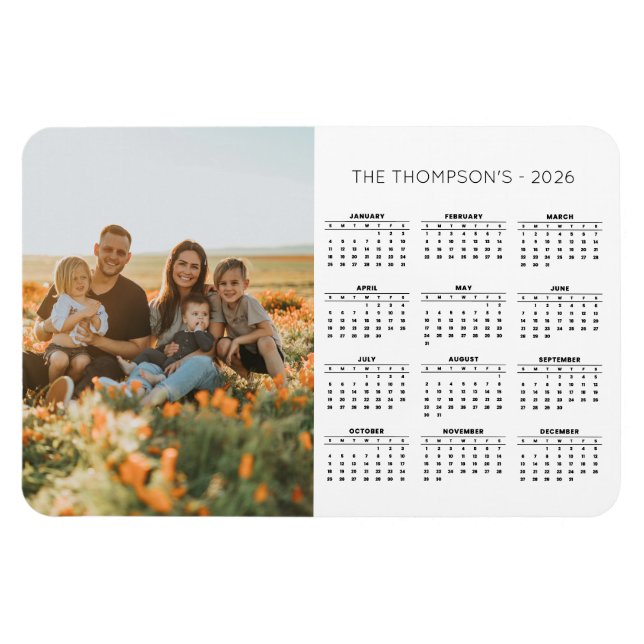 Family Photo 2026 Calendar 12 Monogram Magnet (Horisontell)