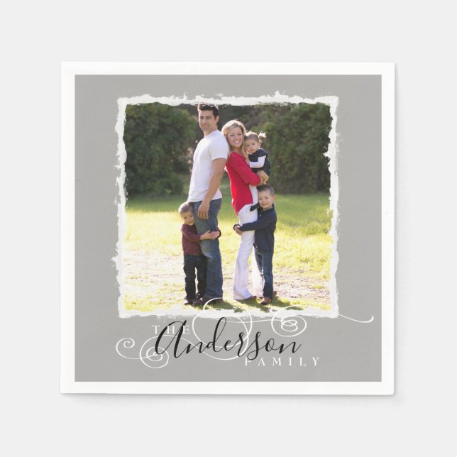 Family Photo Add Namn Grått Pappersservett (Framsidan)