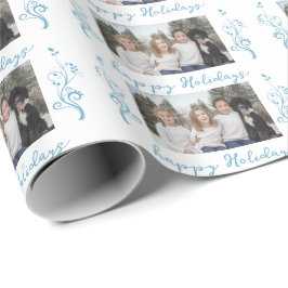 Family Photo Blue Foliage jul Lycklig Helgdag Presentpapper