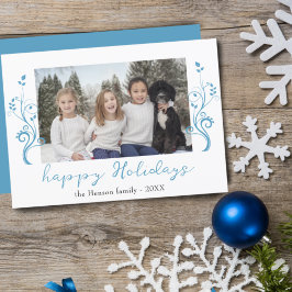 Family Photo Blue Foliage jul Lycklig Julkort
