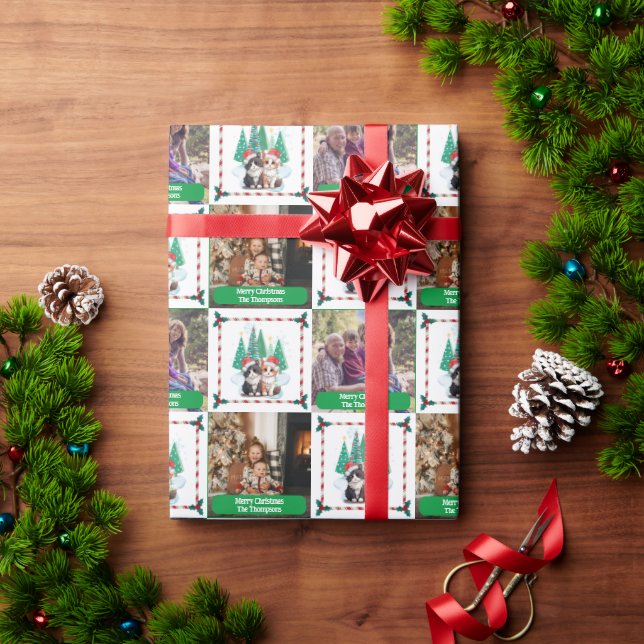 Family Photo Cats Julgran Modern Presentpapper (Julgåva)