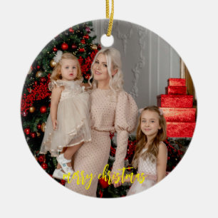 Family Photo Ceramic Ornament - Modern skript