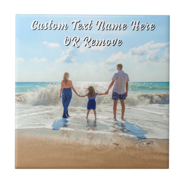 Family Photo Ceramic Tile Personalized Text Kakelplatta (Framsidan)