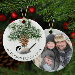 Family Photo Chickadee på Gräs Sprig jul Julgransprydnad Keramik