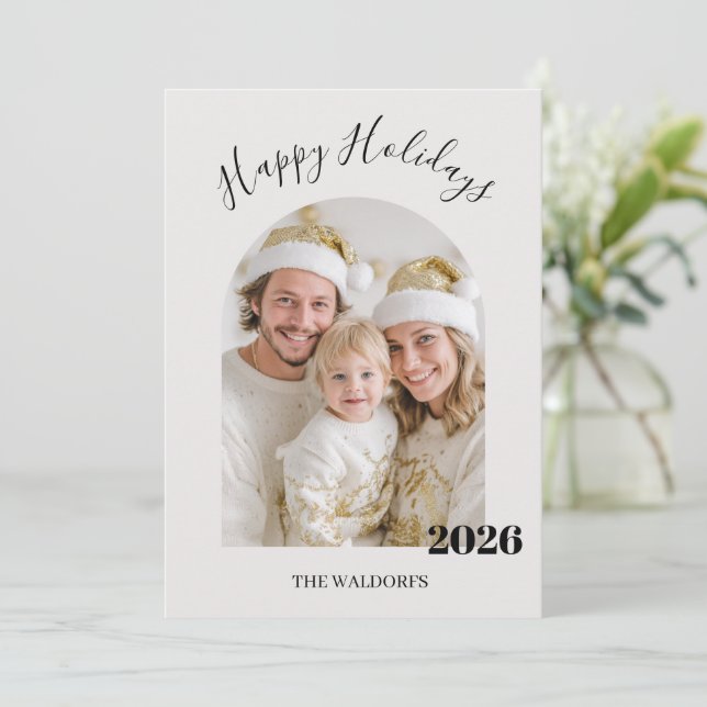 Family Photo Christmas Card | Happy Holidays Julkort (Stående Fram)