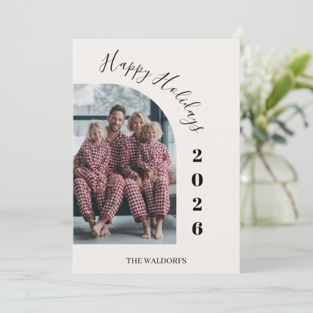 Family Photo Christmas Card | Happy Holidays Julkort (Stående Fram)