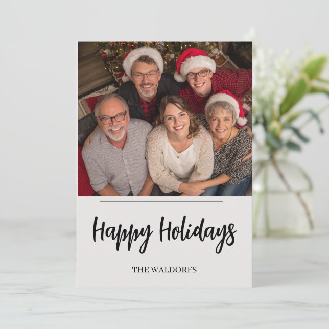 Family Photo Christmas Card | Happy Holidays Julkort (Stående Fram)
