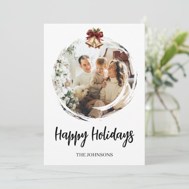 Family Photo Christmas Card | Happy Holidays Julkort (Stående Fram)
