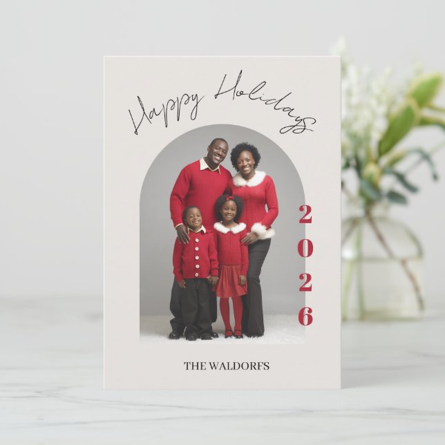 Family Photo Christmas Card | Happy Holidays Julkort (Stående Fram)
